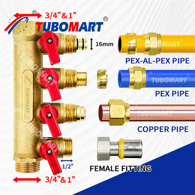 1/2 polegada de latão Pex Manifold 150 Psi Para projetos de encanamento 200 ° F temperatura máxima