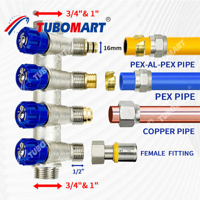 Brass Pex Manifold de distribuição de água 2 - 12 saídas Manifold de encanamento Pex