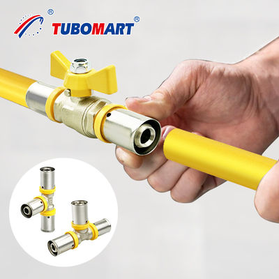 Acessórios de tubos PEX de cor amarela de latão europeu 1/2''-2'' de latão PEX Al PEX Acessórios de prensa para tubos de gás