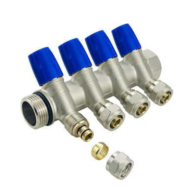 Partes de aquecimento de piso de tamanho personalizado de latão Pex Manifold com acabamento de cor personalizado em 2-6 vias