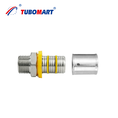 Tubomart Suporte personalizado OEM Brass PEX AL PEX Acessórios Sistema de encanamento de gás Amarelo 16-32MM Socket Tee Cotovelo