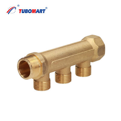 Coletor de latão Tubomart OEM Cor 2-6 vias Manifold Água 36mm 50mm Mangueira de piso radiante Coletor de água de latão para aquecimento de piso doméstico
